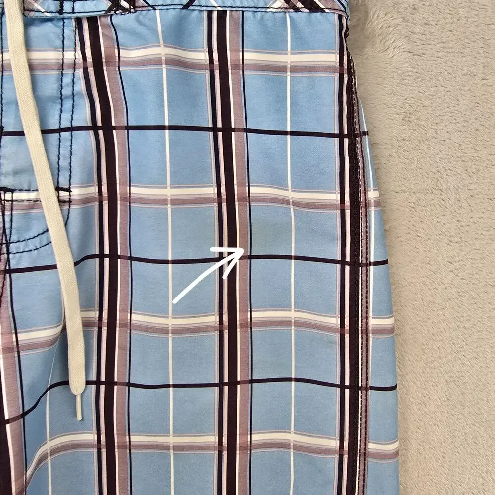 Vintage Billabong Board Shorts Mens 33 (Fits 34) Blue Plaid Skate Surf Swim Y2K
